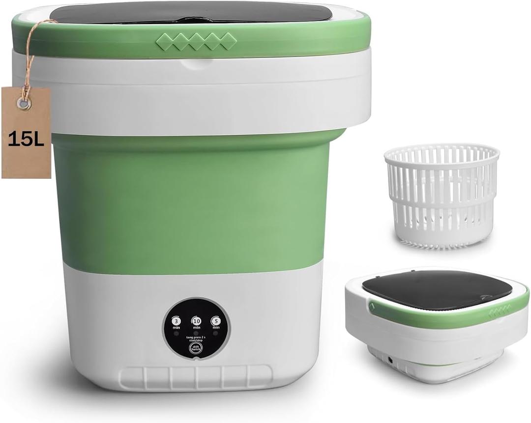 Portable Washing Machine, 15L Upgraded Mini Washer with Spin Basket Laundry Machine, 3 Cleaning Modes Suitable for Small Clothe, Foldable Design Ideal for Apartment, Home, Hotel