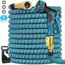 100 ft Expandable Garden Hose, Lightweight Expanding Water Hose with 10 Function Nozzle, 3/4" Solid Brass Fittings, 5-Layer Latex Core, No-Kink Flexible Retractable Hose for Patio, RV, Car Washing