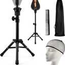 Wig Head Stand, Adjustable Mannequin Head Stand for Styling, Wig Stand Tripod for Cosmetology Hairdressing Training, with Wigs Caps, Comb, Storage Bag(COLOR:black)