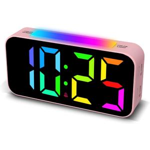 Loud Alarm Clocks for Bedrooms Heavy Sleepers, Digital Clock with Night Light, Large Display, Dual Alarm, Snooze, Dimmable Bedside Alarm Clock for Kids Teens Boys Girls (Pink)