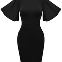 Memoriesea Women's Basic Bodycon Ruffle Flared Short Sleeve Pencil Midi Dress, XL