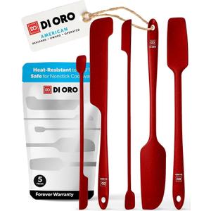 DI ORO Silicone Jar Spatulas for Scraping - Rubber Spatulas Silicone Heat Resistant - Kitchen Spatulas Nonstick Cookware Safe - Silicone Utensil Set for Blenders, Mixing, Baking, & Makeup (5pc, Red)