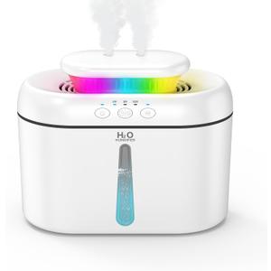 SZO Double Spray Humidifiers for Bedroom Large Room, 2.5L Cool Mist Humidifier for Plants Baby Nursery, Dual Nozzle Output, 16dB Quiet, Auto Shut-Off, Night Light, White