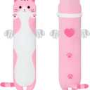Cute Cat Plush Pillow, Pink Long Kitten Plushie - Soft Kawaii Cat Stuffed Toy for Kids (70cm/27.5inch)