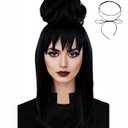 Lydia Deetz Wig Black Wavy Costume wigs for Women Halloween