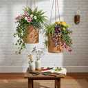 2 Pcs Hanging Planters for Indoor Outdoor 6'' Washed Cowhide Plant Basket Hanging Hanger Flower Pot Plant Holder Decorative Container for Home Wall Decor