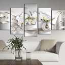 Vibrant Flower Pearl Orchids Canvas Wall Art Modern Decor 5 Pieces Print Painting White Floral HD Picture Bedroom Living Room Framed Ready to Hang