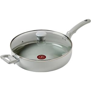 T-fal Refresh Ceramic Nonstick Saute Frying Pan with Lid 5 Qt, Oven Safe to 350F Cookware, Stay-Cool Handle Skillet, Ceramic Pots and Pans, Moon Grey (Gray)