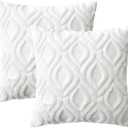 2 x MIULEE Pure White Throw Pillow Covers 18x18 Inch, Soft Winter Plush Faux Wool Couch Pillow Covers Set of 2 Decorative Farmhouse Boho Throw Pillows for Sofa Living Room Bed