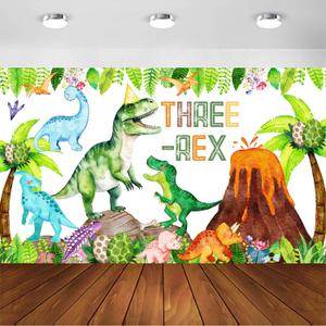 Three Rex Birthday Decorations Boy Watercolor Dinosaur 3rd Birthday Party Banner Backdrop 3 Rex Dinosaur Party Supplies Decorations for Boys Dino Party Decor