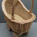 Vintage Woven Rattan Baby Carriage Basket Handcrafted Wicker Stroller for Baby Shower, Flower Girl Basket, Baby Things, Rustic Home Decor, Photography Props, Floral Arrangements(Middle)