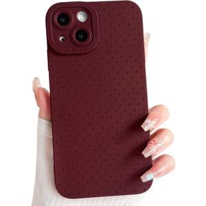 NITITOP Compatible with iPhone 14 Plus Case Cute Aesthetic Little Polka Dots Pattern Design for Women Men Girls Soft TPU Shockproof Stylish Full Camera Protective Phone Cover - Wine Red