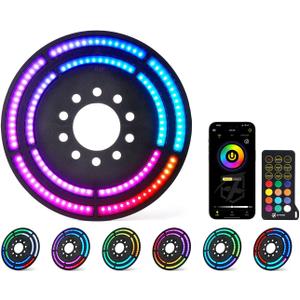 Xprite RGB Spare Tire Brake Light - Dual Ring Rear Wheel Light Compatible with 2007-2018 Jeep Wrangler JK JKU, Color-Changing Third Tail Lamp with Dual Control (RF & Bluetooth)