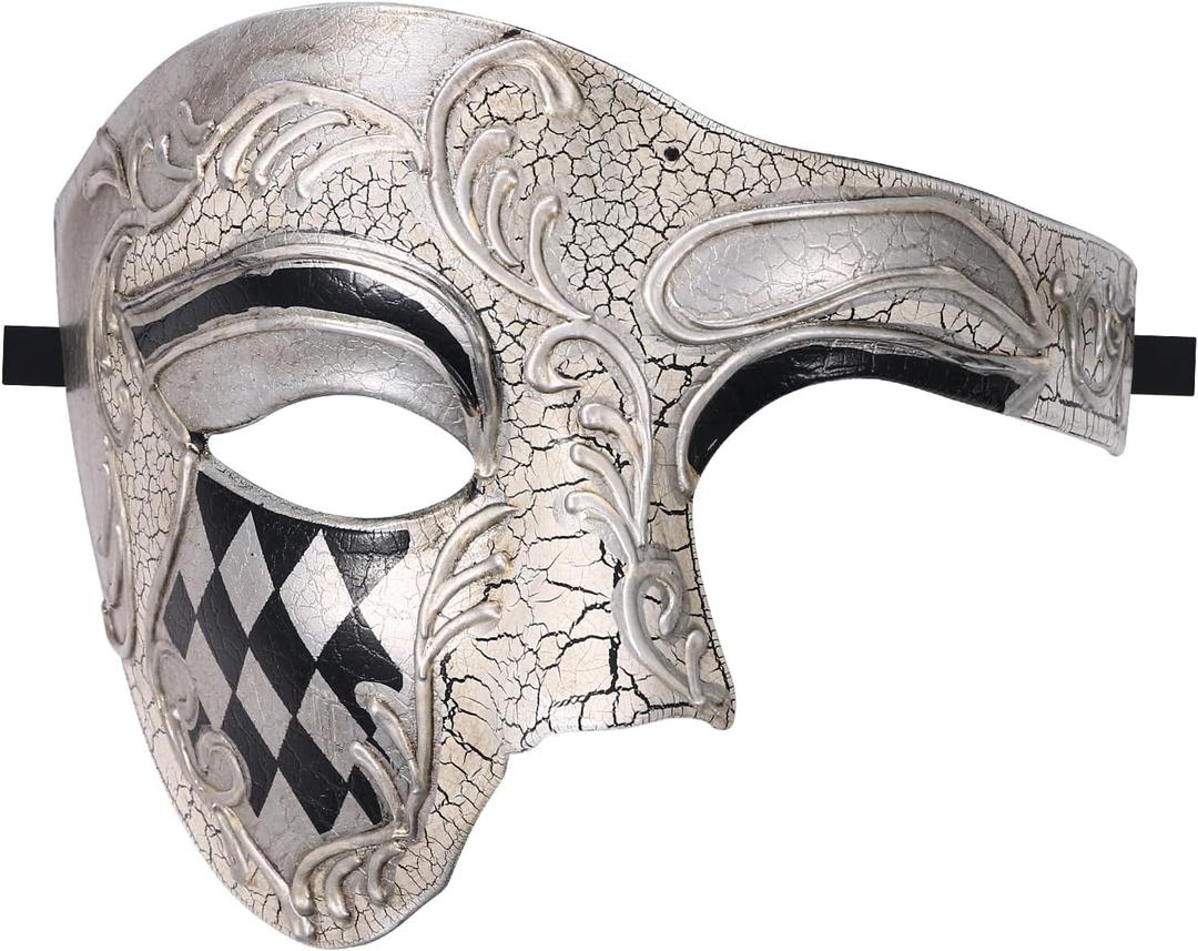 OIDEA Masquerade Mask for Men: Phantom Of The Opera Mask One Eyed Half Face Mask Party Mardi Gras Carnival Venetian Mask (Retro-White)
