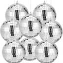 SHENLIU 8 Pack Mirror Disco Ball, 4 Inch Small Mirror Ball Ornaments Silver Hanging Disco Balls with Attached String for Reflect Light, Party Favor, Home Bands Decorations, Stage Props, Christmas