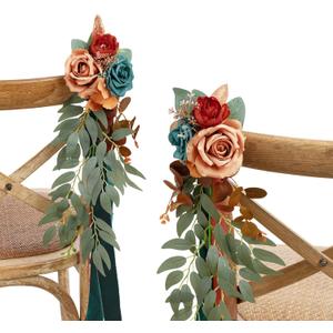 Ling's moment 8pcs Wedding Artificial Aisle Pew Flowers Chair Decorations Arrangements with Chiffon Ribbons Burnt Orange for Ceremony Chair Back Floral Decor Reception Church Party Outdoor