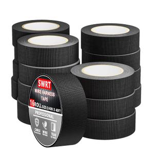 SWRT Wire Harness Tape, 3/4 Inch  40 Feet, 16 Packs (640 Feet Total), Self-Adhesive Black Cloth Electrical Tape for Automotive Use, Fabric Tape Wire Wrap, High Temperature Resistance.