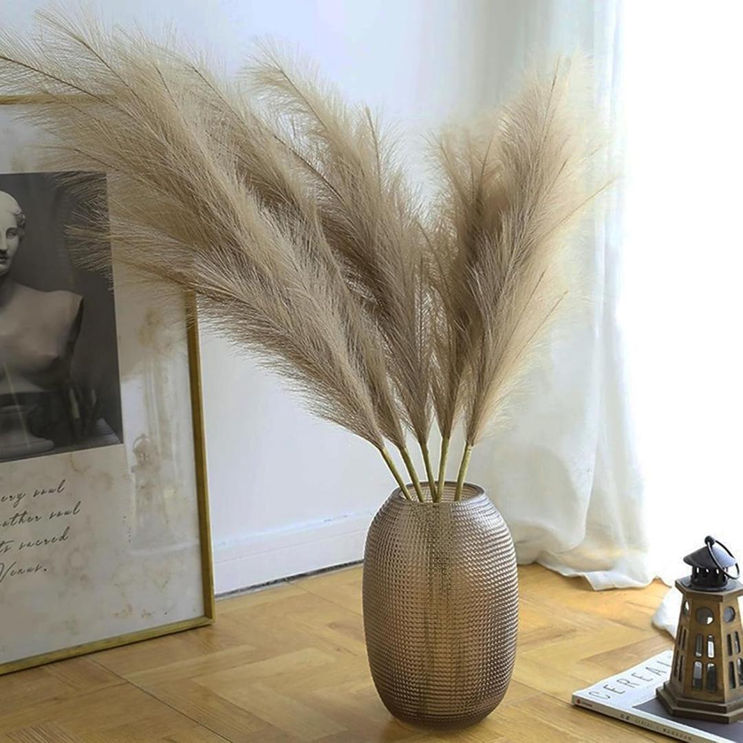 38" 10 Stems Faux Pampas Grass Decor - Tall Pampas Grass for Floor Vase Fluffy Artificial Pampas Grass for Boho Home Wedding Mothers Day Decoration (Brown)