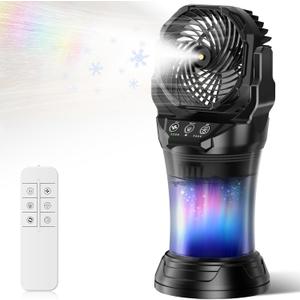 Misting Fan, Portable Misting Fan with 2L Water Tank, 30000mAh Battery, 180 Adjustable, 4 Speeds & 4 Mist Modes (Continuous/3S/5S/7S),4 LED Base Lights Remote Control for Outdoor Patio Camping (black)