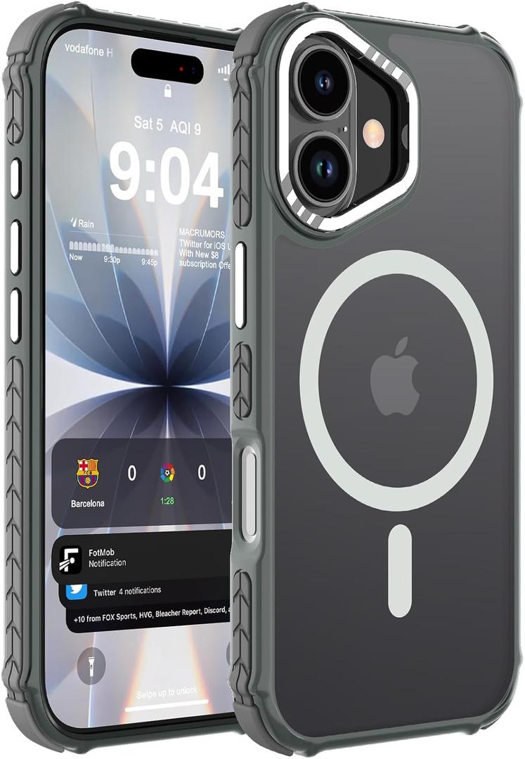 DEERLAMN Strong Magnetic Case for iPhone 16 6.1-Inch,[Compatible with Magsafe][Military Grade Drop Protection] Translucent Matte Shockproof Protective Phone Cover-Frosted Gray