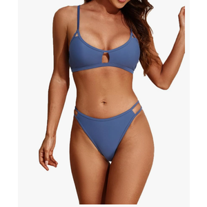 Bikini Set for Women Two Piece Scoop Neck Swimsuits Cut Out Mid Waisted Bottom Bathing Suit, Size S