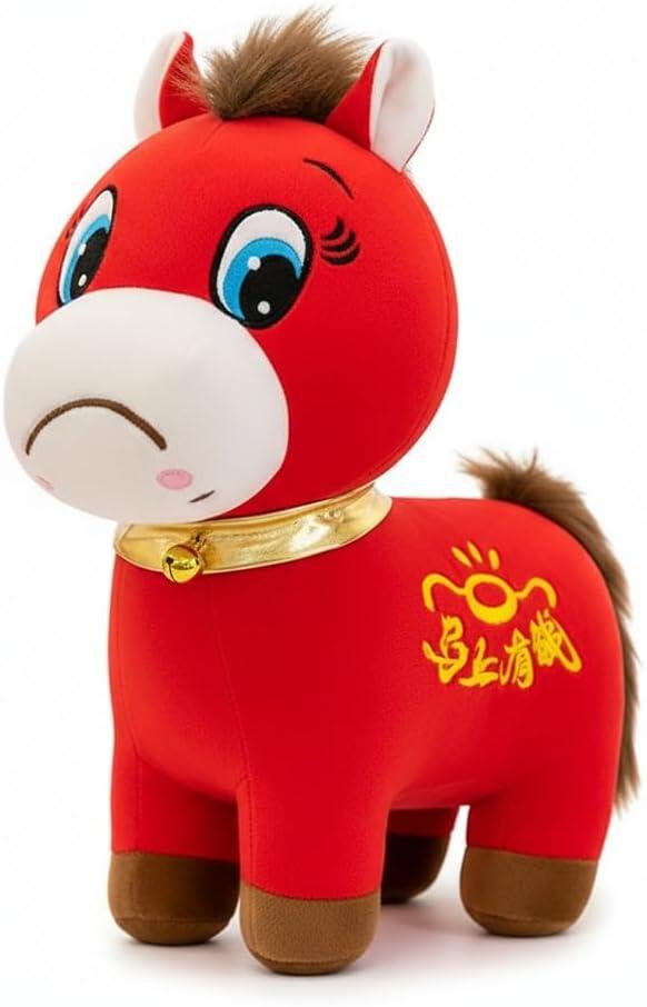 Year of The Horse 2026 Plush, 7.87in Funny Smiling/Crying Horse Plushie Figurine, Lucky Chinese Lunar New Year Mascot Zodiac Ornament for Home Store Tabletop Decor, Red (Crying Horse)
