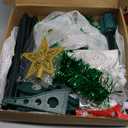 5FT Pop Up Christmas Tree with Lights, Pre Decorated with Ribbons Collapsible Artificial Pencil Christmas Tree with Ornaments, Snowflakes, Xmas Holiday Decor for Home, Apartment, Office, Party