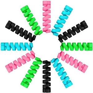 Jetec 24 Pcs Charger Cable Protector,Silicone Flexible Cable Saver,Spiral USB Mouse Wire Protector for Headphone Laptop Earphone Cell Phone Wrap Accessories(Black, Pink, Blue, Green)