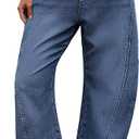 ELLEVEN Barrel Jeans for Women Stretchy Denim Pants Boyfriend Baggy Mid Rise Sweatpant Jeans (Blue, L)