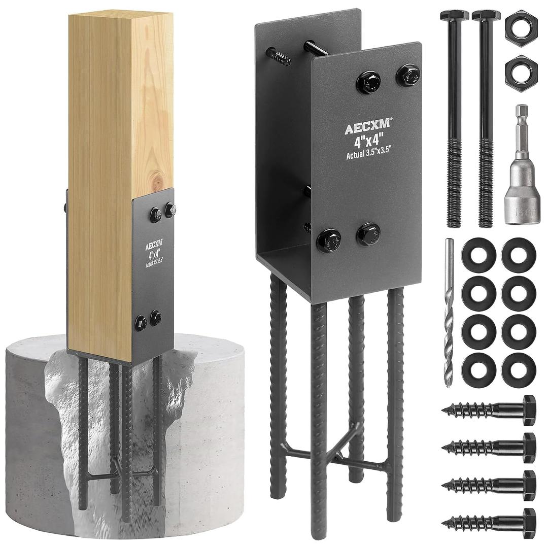 AECXM 4"x4" (Actually 3.5"x3.5") Heavy Duty U-Shaped Fence Post Holder Bracket, Wet Concrete Post Bracket, for Deck railings, Fences, mailboxes, gazebos Wet Concrete Foundation Support (Black-1Pack)