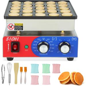SICHI Mini Pancake Maker Machine with 550℉Heating and Timer Control, 25PCS Electric Commercial Dutch Pancake Baker with Nonstick,110V Dutch Pancake Cooker for Restaurant and Kitchen,Dessert Breakfast