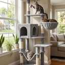 Hey-brother Cat Tree with Large Hammock, Multi-Level Cat Tower for Indoor Cats, Cat Condo with Sisal-Covered Scratching Posts and Top Perch, Light Gray MPJ050W