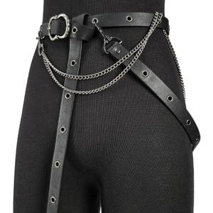HiiFeuer Medieval DIY Faux Leather Metal Chain Belt, Vintage Adjustable Thin Belt For Women, Retro Skinny Belt For Dresses