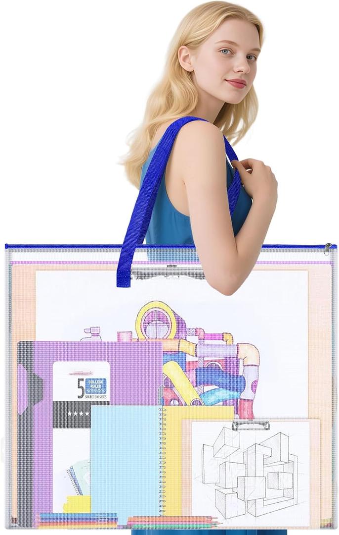 Bulletin Board Poster Storage Bag, Art Portfolio Bag, Portfolio Folder for Artwork, Artwork Storage Case for Poster, Bulletin Board, Scrapbook, Keepsake and Teaching Materials (26'' x 20'') (Blue)