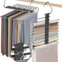 Upgrade 9 Layers Pants Hangers Space Saving, 2 Pack Non Slip Stainless Steel Multifunctional Pants Rack Closet Pant Hanger Organizer with Hooks for Pants Jeans Trousers Dorm Room Essentials, Black