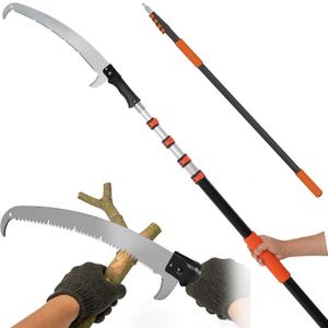 26FT Reach Pole Saws for Tree Trimming, Manual Pole Saw with 5-20FT Telescoping Extension Pole, Pruning Saw with 17" 3X Detachable Saw, Branches Pruner for Garden, Palms & Shrubs Yard Maintenance, Orange
