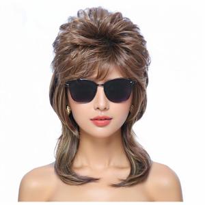 Mullet Wigs for Women,80s Style Mullet Wig, Synthetic Layered Hair, Costume Party Accessory (Light Brown)