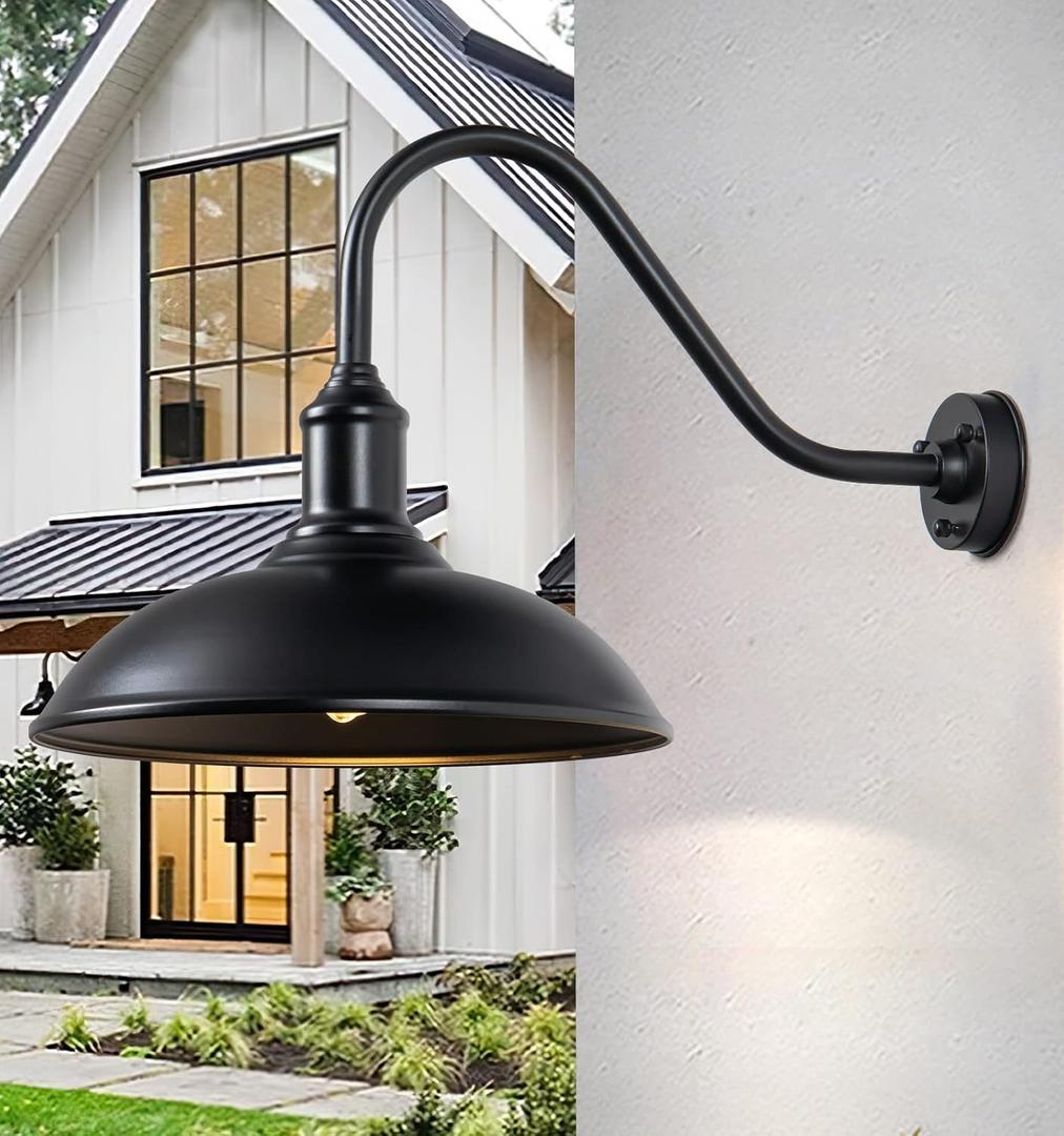 18" Large Barn Light with Gooseneck, Outdoor/Indoor Wall Mounted, Industrial Exteior Waterproof Light Fixture for Farm, Warehouse, Storefront, Sign Lighting