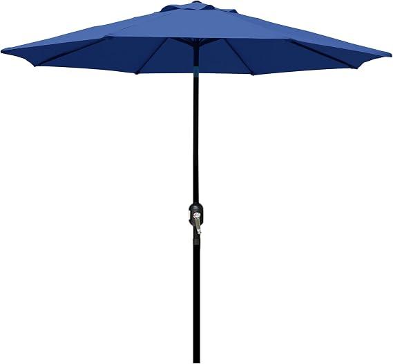 Blissun 9' Outdoor Patio Umbrella, Outdoor Table Umbrella, Yard Umbrella, Market Umbrella with 8 Sturdy Ribs, Push Button Tilt and Crank (Navy Blue)