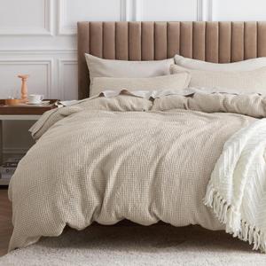 Bedsure Cotton Duvet Cover Full - 100% Cotton Waffle Weave Beige Duvet Cover Set, GentleSoft and Breathable Bedding Set for All Season, 3 Pieces, 80"x90"