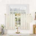 LAMIT Short Linen Kitchen Window Curtains 36 Inch Length, Over Sink Semi Sheer Light Filtering Panels Back Tab and Rod Pocket Drapes for Basement Bathroom Window, 2 Panels, Cream Ivory，34 x 36 Inch