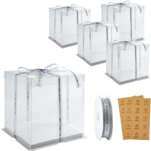 BURLIHOME 5 Pack Clear Cake Boxes 10x10x12 Inches, Tall Cake Boxes for Tier Cakes, Clear Gift Box for Wedding, Party, Birthday