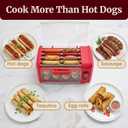 Elite Gourmet 8 Hot Dog Roller & Toaster Oven | 5 Stainless Steel Rollers, 30-Min Timer, Auto Shut-Off, 2 Warming Racks, Bun Warmer, Drip Pan | Cooks Brats, Sausages, Taquitos | Red