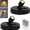 RAHAN 2Pack Battery Powered LED Spotlight Picture Light, Indoor Uplighting with Remote, Picture Frame Lights, Art Display Puck Lights for Dartboard Portrait Paintings Artwork (Black)