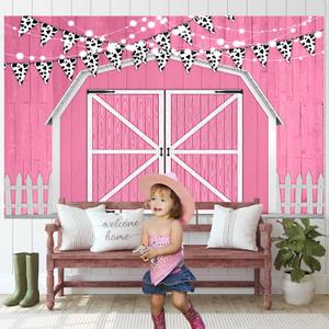Pink Barn Door Backdrop Western Rustic Farm Wooden Door Wall Photography Background BBQ Party Newborn Baby Shower Cowboy Girl Birthday Decorations 7x5FT