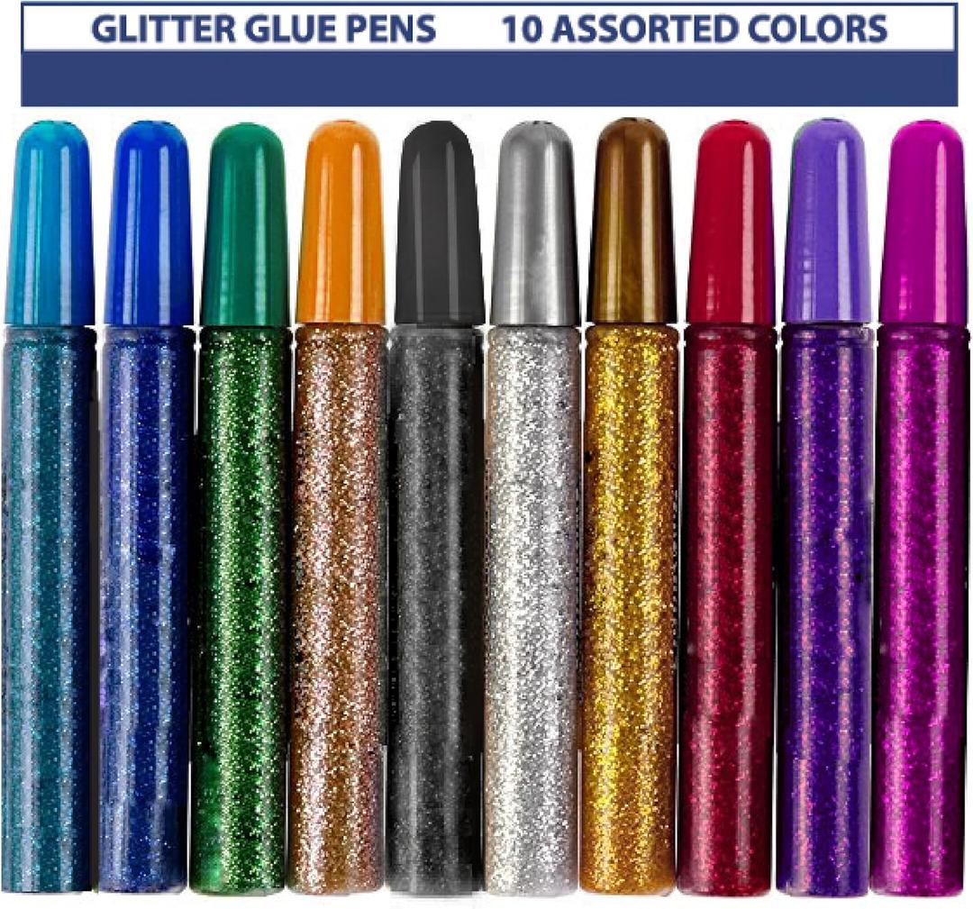 Tassel Toppers 10 Pack - Non-Toxic Washable Glitter Glue Stick Set, Glitter Glue Gel Pens for Art Projects, Grad Caps Assorted Colors Glue Stick, Decorating Supplies, Glitter Pens,