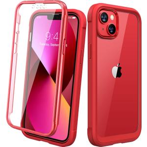 Diaclara Designed for iPhone 13 Case, Full Body Rugged Case with Built-in Touch Sensitive Anti-Scratch Screen Protector, Soft TPU Bumper Case for iPhone 13 6.1" (Red and Clear)