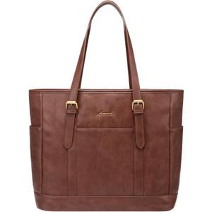 LOVEVOOK Laptop Tote Bag for Women,Vintage Leather Work Tote Bag for Women, 15.6 Inch Computer Briefcase Bag,Waterproof Teacher Business Office (Earthy Brown)