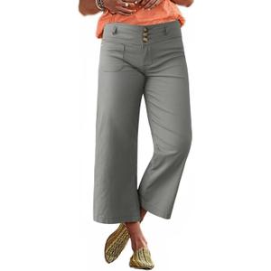 Flamingals Wide Leg Cropped Pants for Women Trendy Mid Rise Button Fly Barrel Jeans Stretchy Casual Ankle Pants (Gray, S)