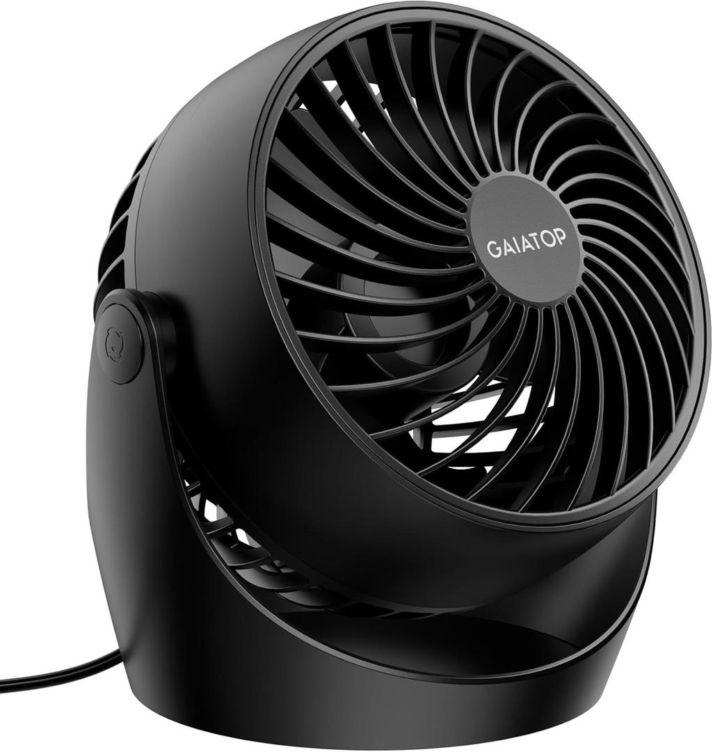 Gaiatop Desk Fan, 5-Inch Portable Electric Table Desktop Air Circulator Fans, Small but Powerful with 3 Speed 360 Adjustable Tilt for Cooling Home Dorm Office Bedroom Bathroom Kitchen, Black